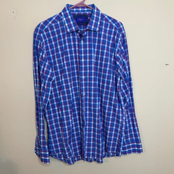Tallia Shirt Mens Large Purple Check Long Sleeve Button Up Casual - Picture 3 of 4